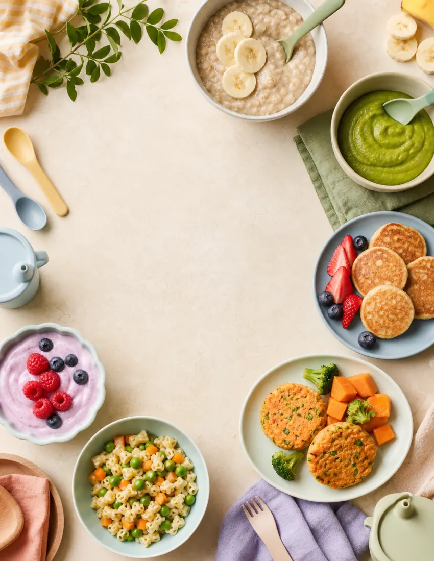Colorful baby and toddler friendly dishes surrounding the recipe collection